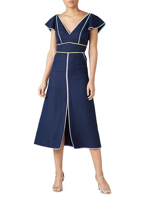 Kate Spade Blue Silk & Linen A-line Midi Dress