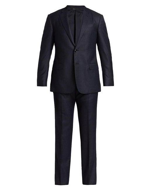 Giorgio Armani Micro Check Print Virgin Wool Suit in Black for Men