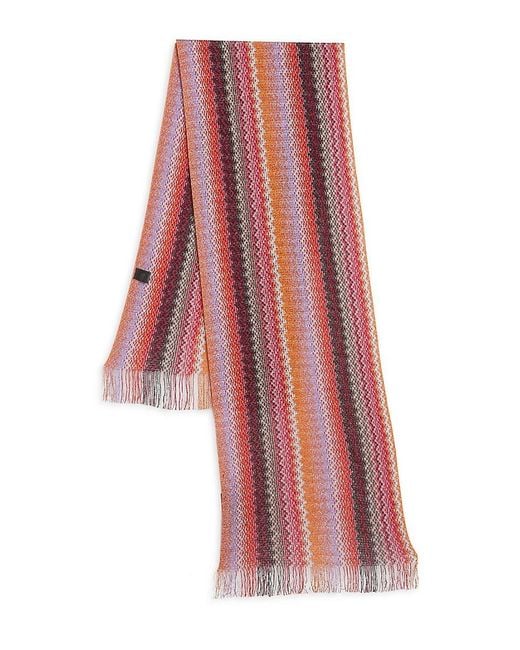 Missoni Red Chevron Fringed Knit Scarf