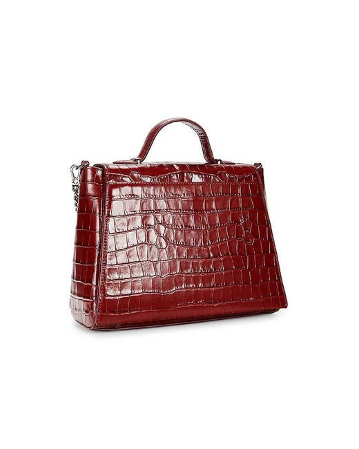 Karl Lagerfeld Red Charlotte Croc Embossed Leather Satchel