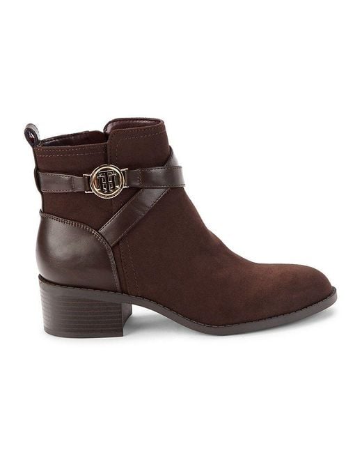Tommy Hilfiger Diyana Faux Suede Ankle Boots in Brown Lyst