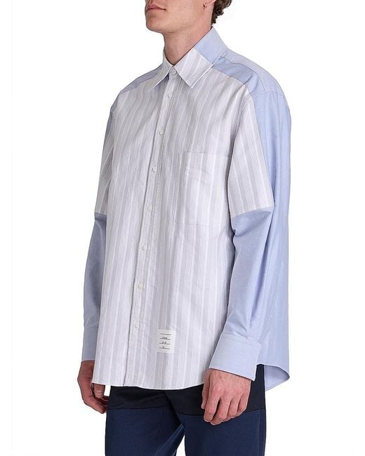 Thom Browne Blue 4-Bar Cotton Oversized Button-Down Shirt for men