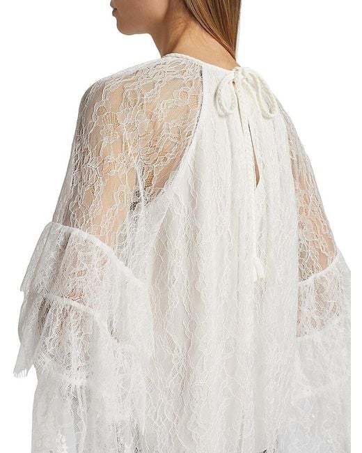 Alice + Olivia White Delia Lace Ruffle Top