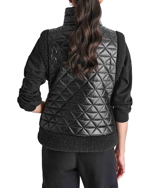 DKNY Black Mock Neck Quilted Puffer Vest