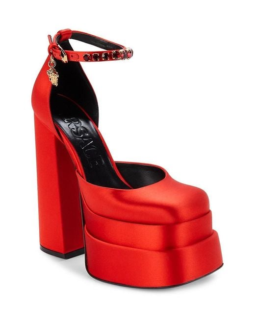 Versace Medusa Aevitas Block Heel Platform Pumps in Red | Lyst UK