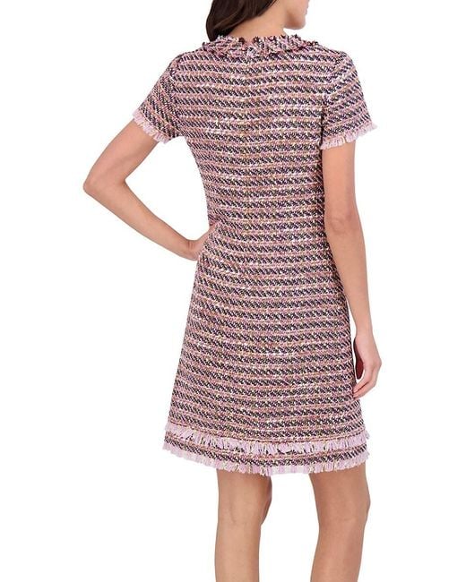 Eliza J Red Bouclé Shift Dress With Fringe Detail