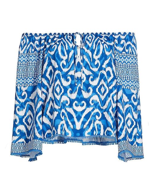 Alice + Olivia Blue Devina Ikat Off-The-Shoulder Blouse