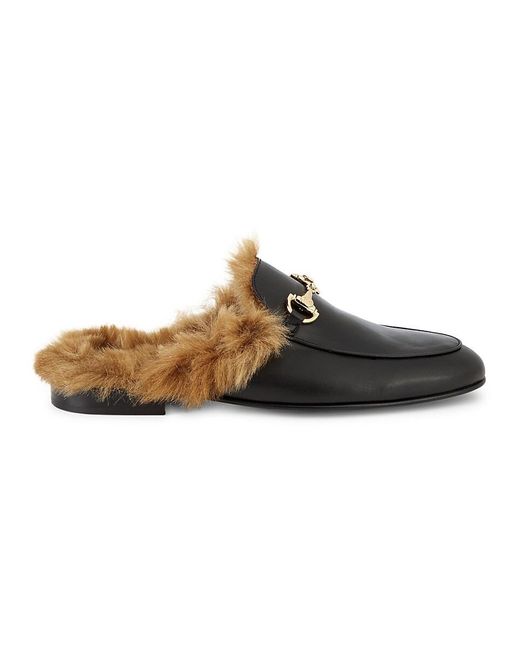 Roberto Cavalli Black Leather & Faux Fur Loafers for men