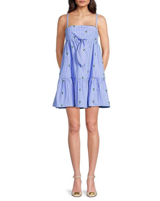 RED Valentino Blue Striped Tiered Minidress