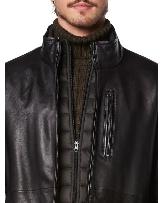 Andrew Marc Black Wollman 2-in-1 Lambskin Leather Bib Jacket for men