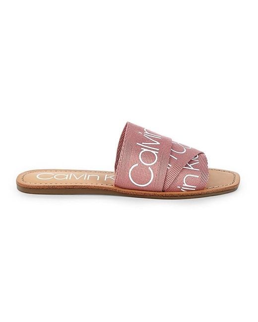 Calvin Klein Synthetic Bainy Logo Slides in Pink Lyst