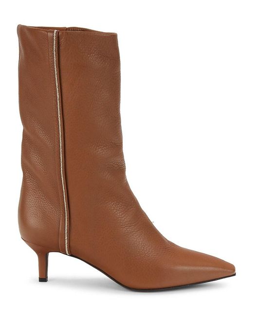 Brunello Cucinelli Brown Grain Leather Kitten Heel Mid-calf Boots