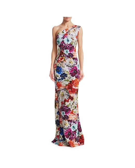 La Petite Robe Di Chiara Boni Red Floral One-shoulder Jersey Gown