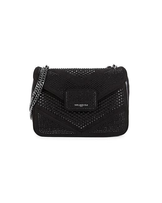 Karl Lagerfeld Black Fleur Embellished Shoulder Bag