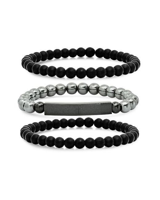 Anthony Jacobs 3-piece Hematite & Black Ip Stainless Steel Beaded Bracelet Set for men