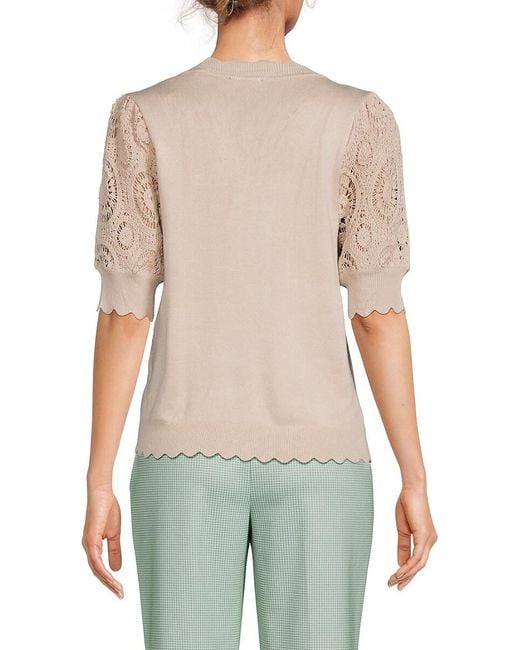 Tahari Multicolor Crochet Sleeve Cardigan