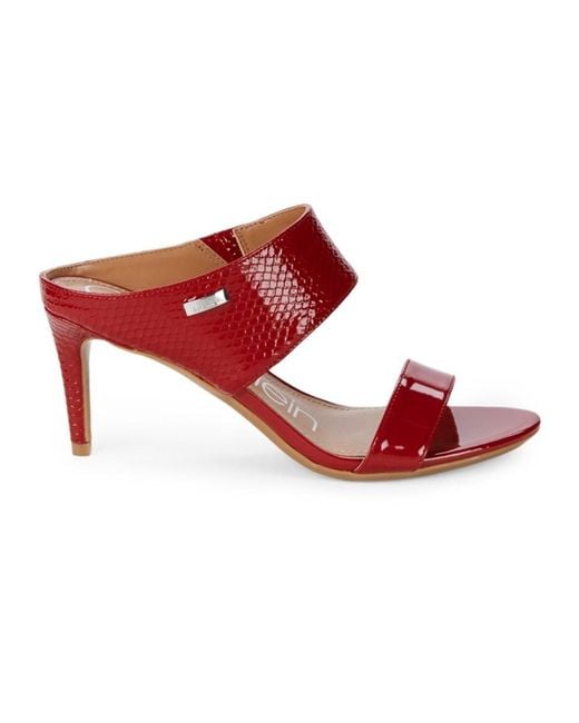 Calvin Klein Red Lorinda Snakeskin-embossed Patent Mule Sandals