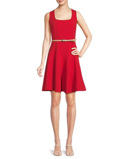 Tommy Hilfiger Red Solid Fit & Flare Dress
