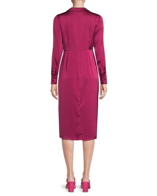 Nicole Miller Red Solid Faux Wrap Satin Dress