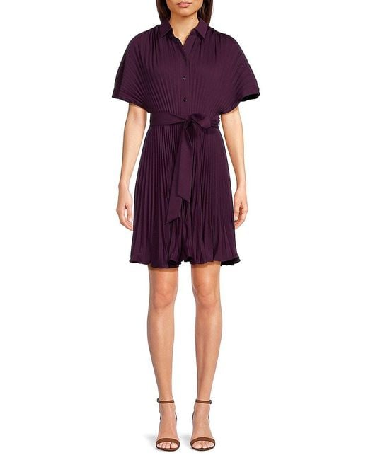 DKNY Accordion Pleat Belted Dress in Purple Lyst UK