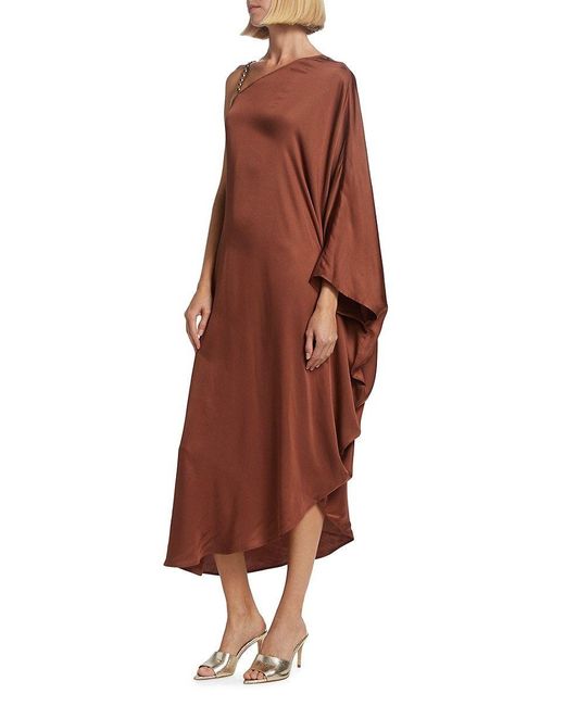 L'Agence Brown Kerry One Shoulder Caftan Midi Dress