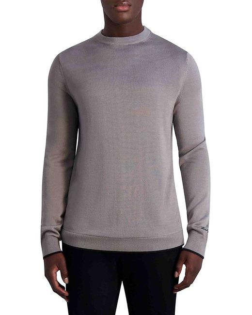 Karl Lagerfeld Gray Slim Fit Logo Wool Blend Sweater for men
