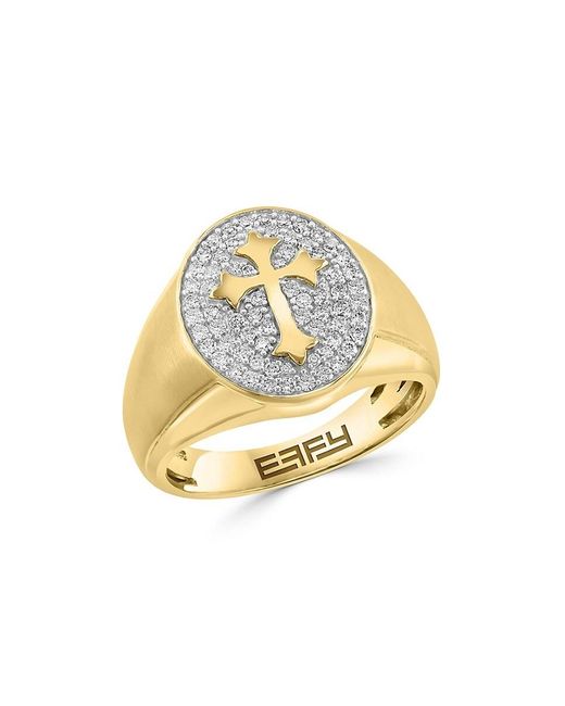 Effy Metallic 14k Yellow Gold & 0.49 Tcw Diamond Cross Signet Ring for men