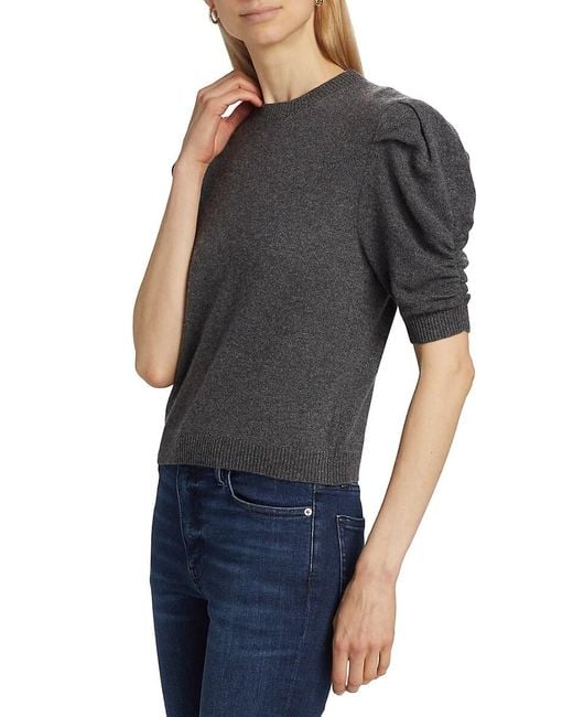 FRAME Black Ruched Sleeve Cashmere & Wool Sweater