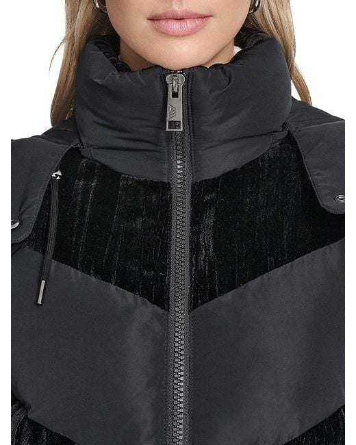 Andrew Marc Black Tayte Mixed Media Hooded Puffer Jacket