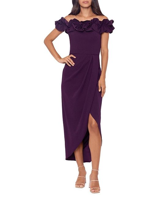 Xscape Purple Ruffle Off Shoulder Wrap Dress