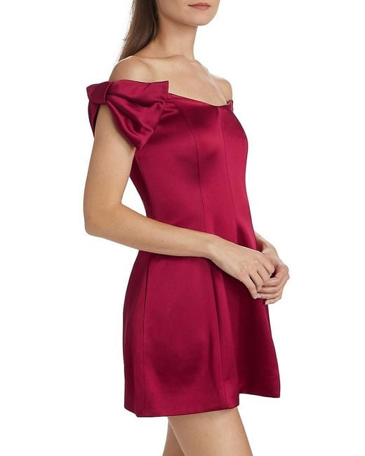 Nicholas the Label Red Lily Satin Off-The-Shoulder Minidress