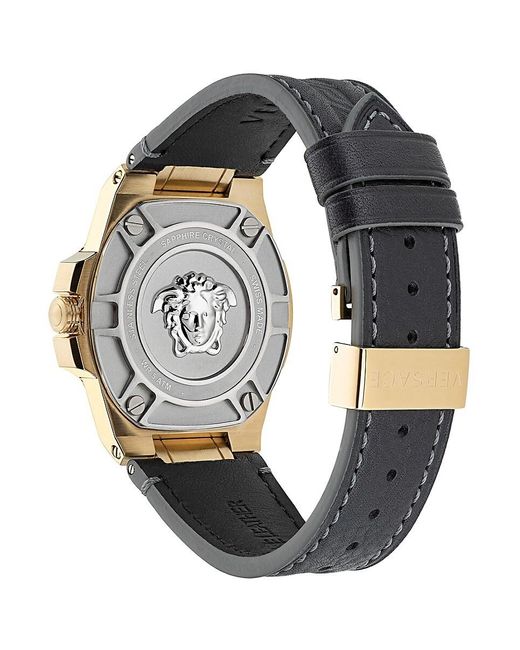 Versace Multicolor Greca Reaction 44mm Ip Yellow Gold Stainless Steel Case & Leather Strap Watch for men