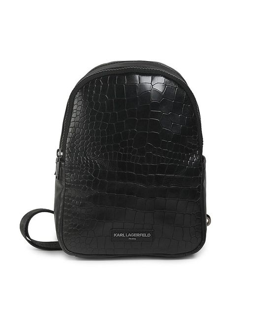 Karl Lagerfeld Black Croc-embossed Leather Sling Backpack for men
