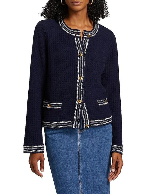 Design History Blue Contrast-Trim Cardigan