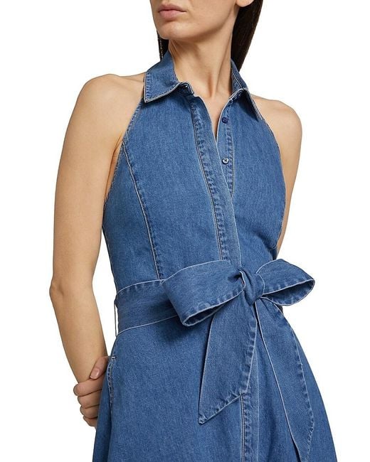 Alice + Olivia Blue Chassidy Chambray Halterneck Midi-Shirtdress