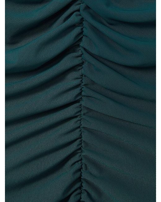 Reiss Green Lyra Ruched Mesh Midi-Dress