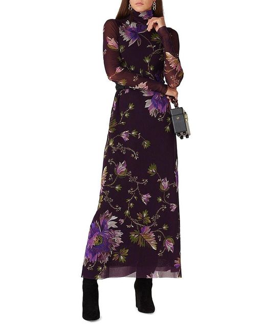 Fuzzi Purple Floral Long Sleeve Maxi Dress