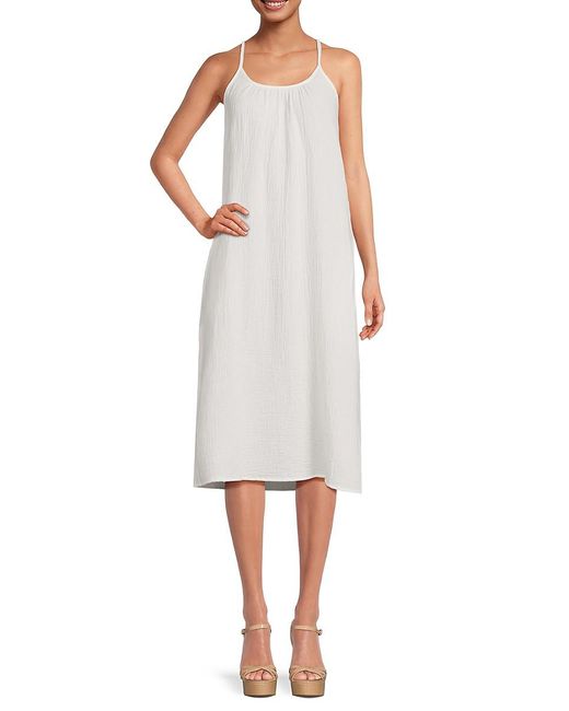 Saks Fifth Avenue White Gauze Shift Midi Dress