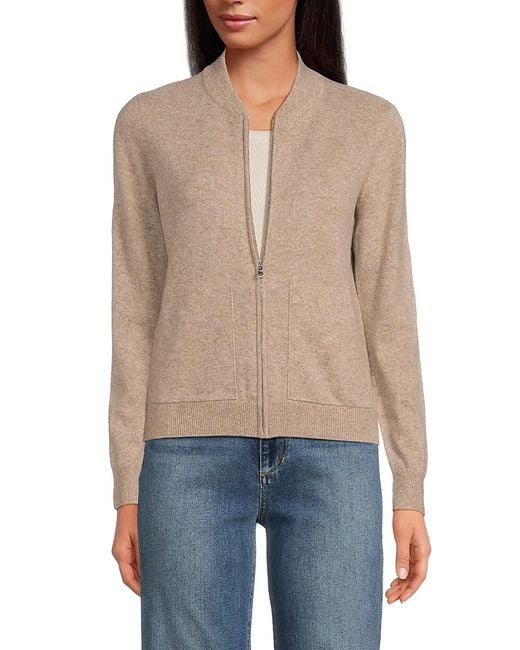 Saks Fifth Avenue Blue Cashmere Zip-up Bomber Cardigan