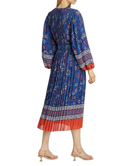Tahari Blue The Cecilia Pleated Printed Dress