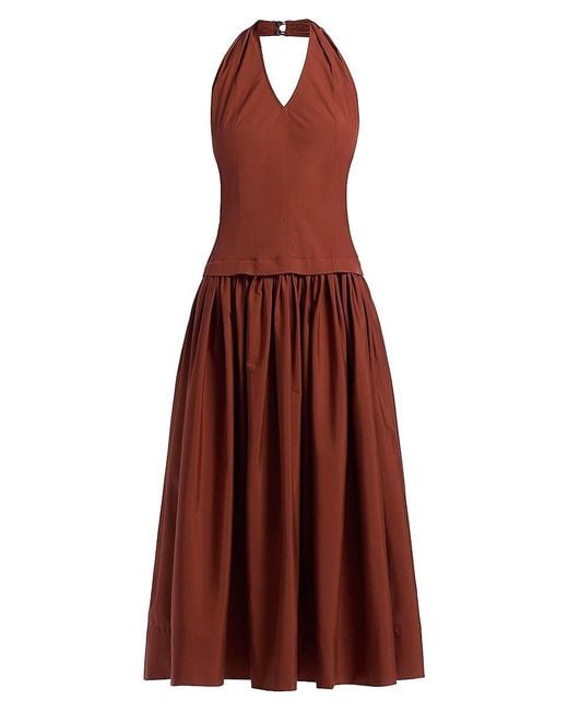 A.L.C. Brown A. L.C. Nora Halterneck Stretch-Cotton Midi-Dress