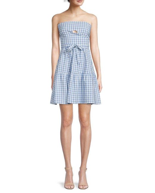 emmie rose Gingham Check Mini Dress in Blue Lyst