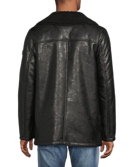 Karl Lagerfeld Black Faux Leather Zip Up Jacket for men