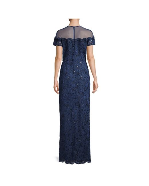 js collections embroidered illusion gown