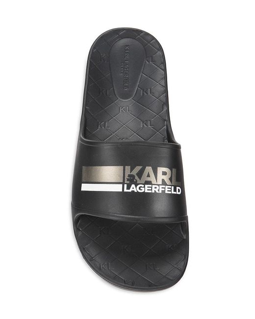 Karl Lagerfeld Black Striped Logo Slides for men