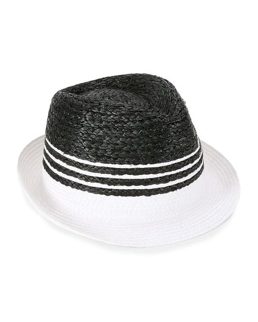La Fiorentina Black Striped Straw Fedora Hat