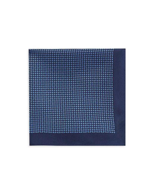 Saks Fifth Avenue Blue Geometric Print Silk Pocket Square for men