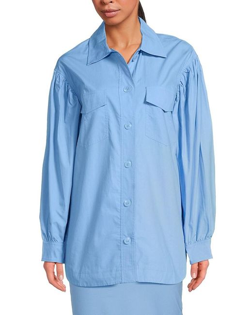 Susana Monaco Blue Poplin Cotton Shirt Jacket