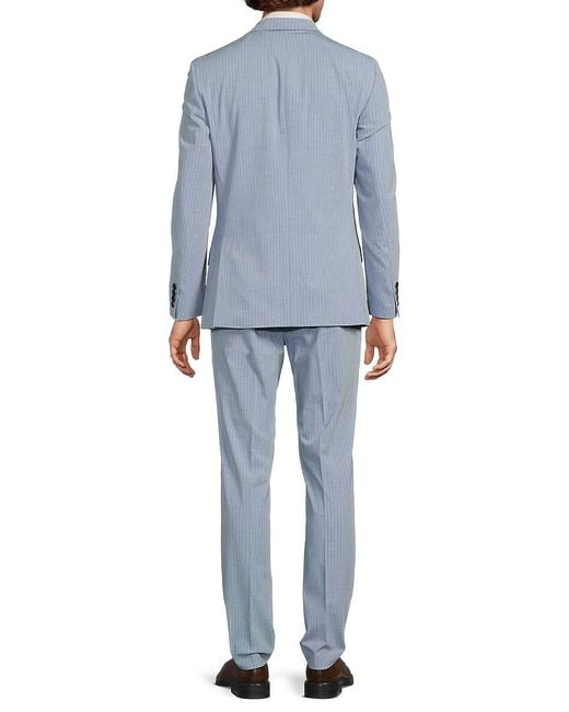 Ben Sherman Blue Pinstriped Stretch Slim-Fit Suit for men