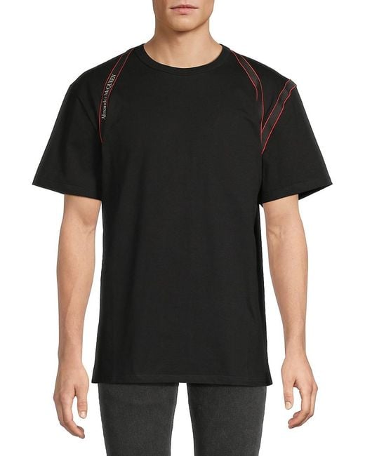 Alexander McQueen Black Logo Tape Cotton T-Shirt for men
